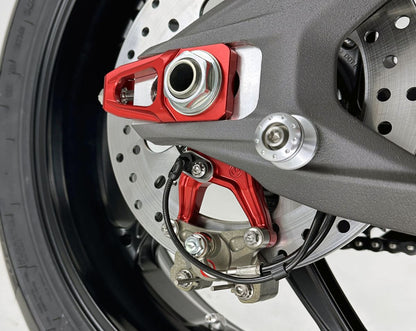 Motocorse Billet Aluminum Chain Adjuster and Rear Brake Caliper Support Bracket for Brembo Racing 64mm Brake Caliper P2-24 X206001 - Ducati Panigale / Streetfighter V4 (2025+)