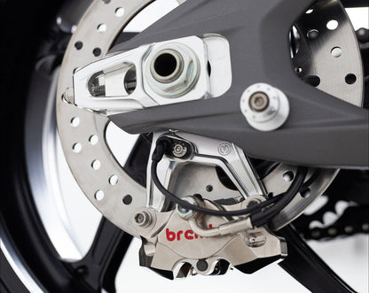 Motocorse Billet Aluminum Chain Adjuster and Rear Brake Caliper Support Bracket for Ducati Panigale / Streetfighter V4 (2025+)