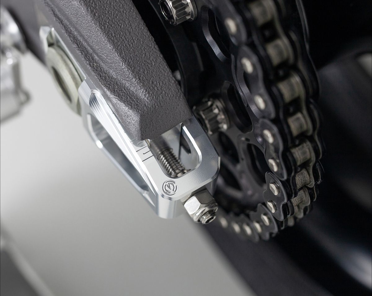 Motocorse Billet Aluminum Chain Adjuster and Rear Brake Caliper Support Bracket for Brembo Racing 64mm Brake Caliper P2-24 X206001 - Ducati Panigale / Streetfighter V4 (2025+)