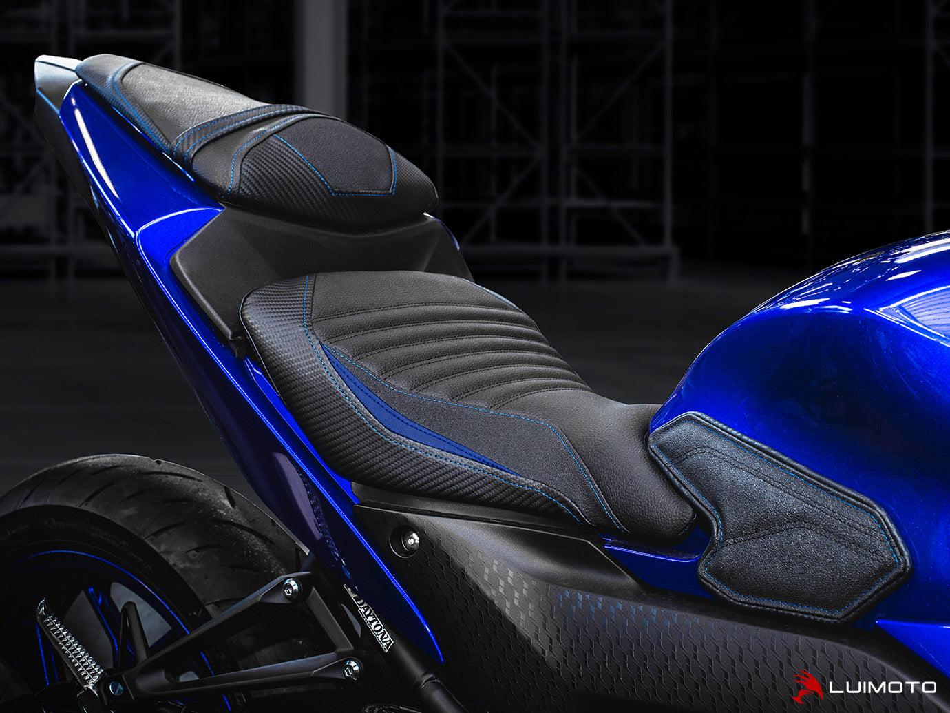 LUIMOTO RACE Rider Seat Covers for the YAMAHA YZF-R3 (2015+), YZF-R25 (2015+), and MT-03 (2020+)