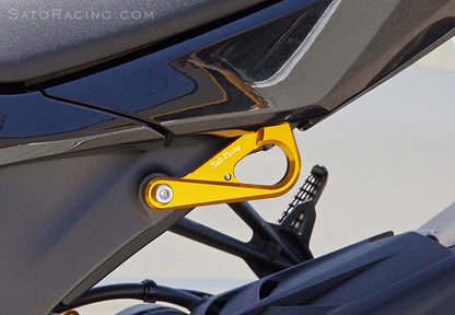 Sato Racing Billet Racing / Tie Down Hook for the Kawasaki ZX-6R /636 (2009+) - With Racing Exhaust (no RH passenger peg Mount)