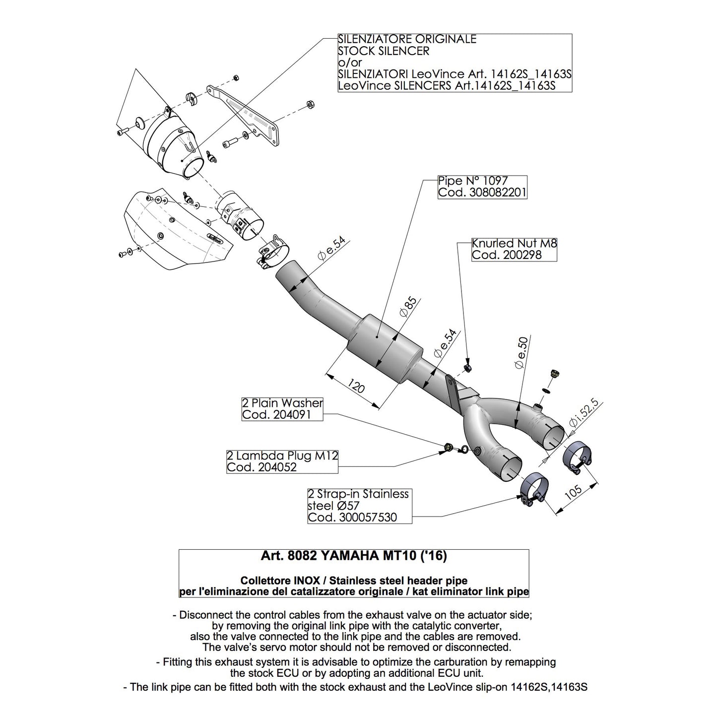 Leo Vince Cat Eliminator (Link Pipe) For Yamaha MT-10/FZ-10 '16-19