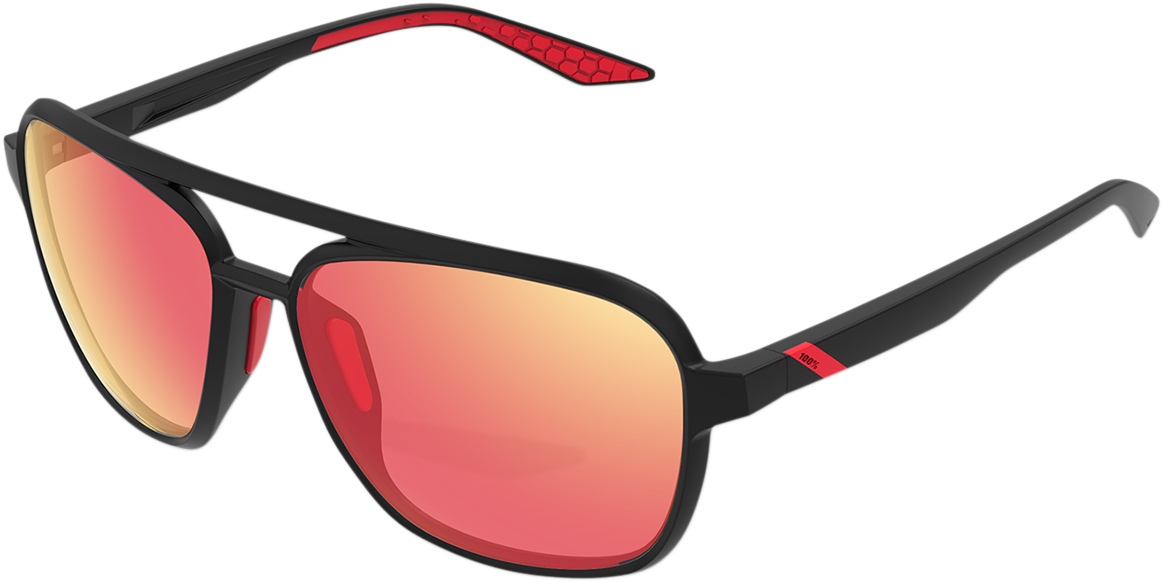 100% Kasia Aviator Sunglasses - Round - Soft Tact Black - HiPER Red Multilayer Mirror Lens 61042-100-43