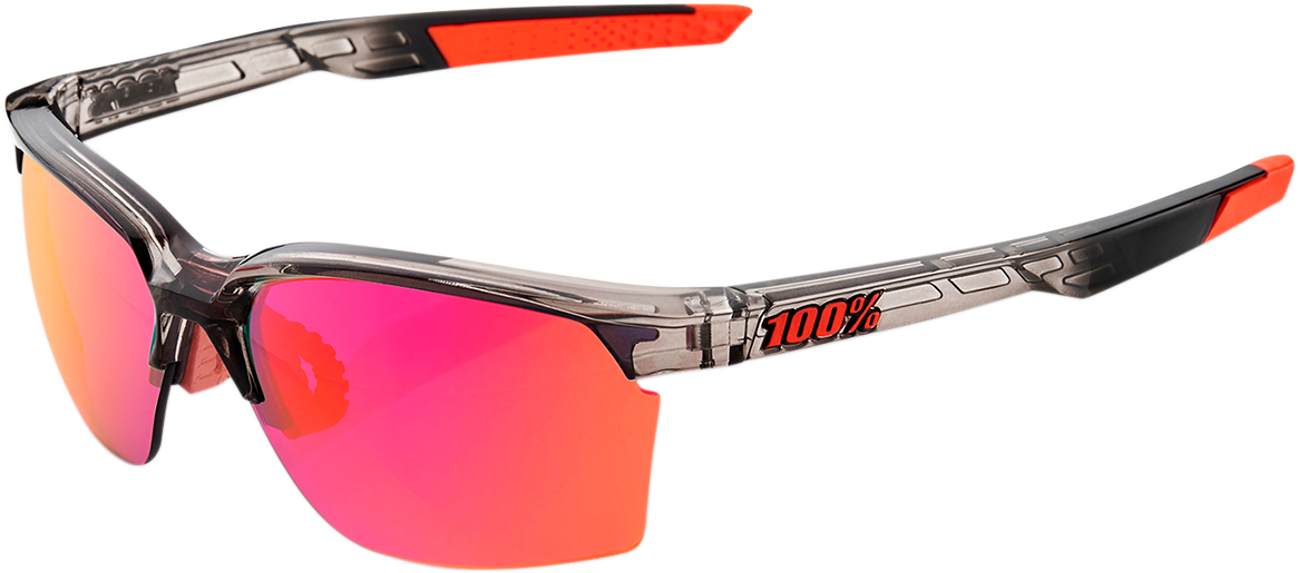 100% Sportcoupe Sunglasses - Polished Translucent Crystal Smoke - Purple Multilayer Mirror Lens 61020-253-72