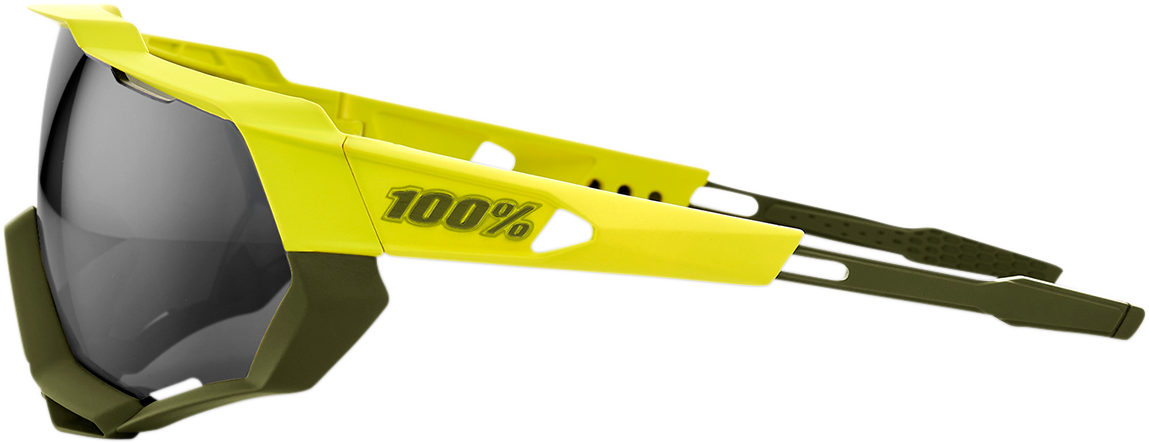100% Speedtrap Sunglasses - Soft Tact Banana - Black Mirror Lens 61023-004-61