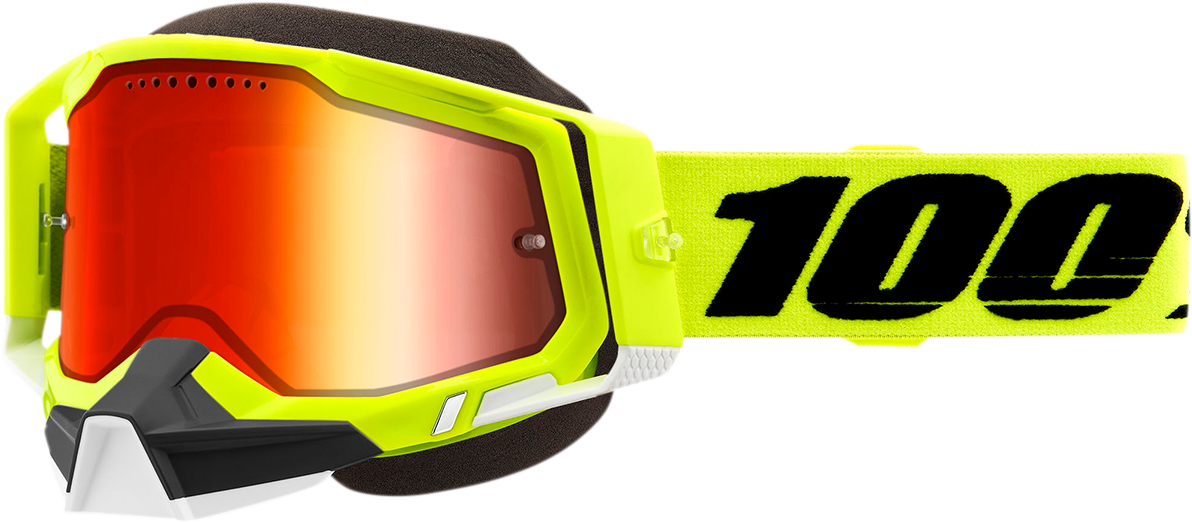 100% Racecraft 2 Snow Goggle - Fluo Yellow - Dual Pane - Red Mirror Lens 50012-00004