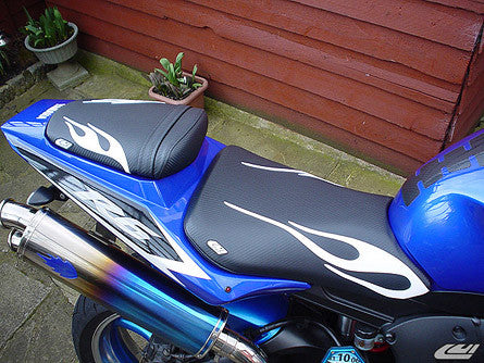 LUIMOTO (Flame Edition) Rider Seat Covers for the YAMAHA YZF-R6 (03-05) and YZF-R6S (06-09)