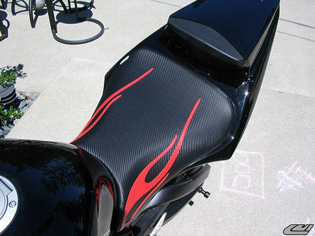 LUIMOTO (Flame Edition) Rider Seat Covers for the YAMAHA YZF-R6 (03-05) and YZF-R6S (06-09)