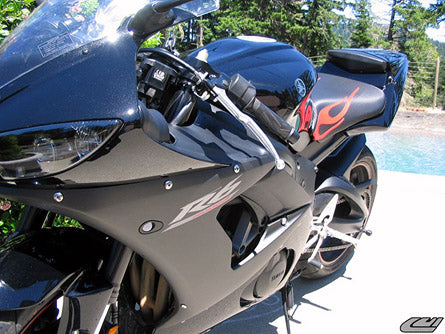 LUIMOTO (Flame Edition) Rider Seat Covers for the YAMAHA YZF-R6 (03-05) and YZF-R6S (06-09)