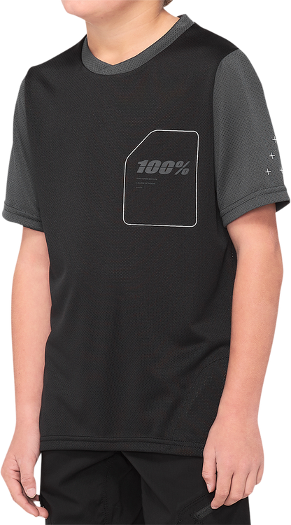 100% Youth Ridecamp Short-Sleeve Jersey - Black/Charcoal - Small 40031-00000