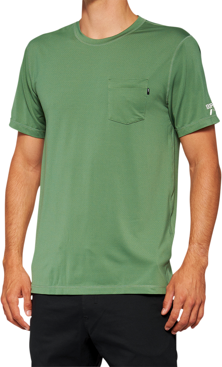 100% Mission Athletic T-Shirt - Olive - Small 20014-00015