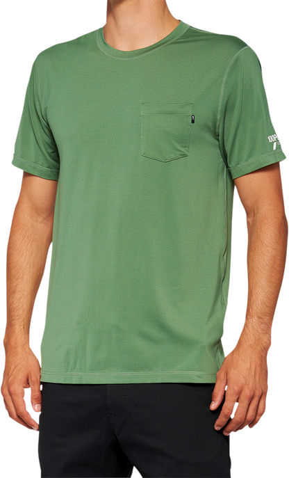 100% Mission Athletic T-Shirt - Olive - Small 20014-00015