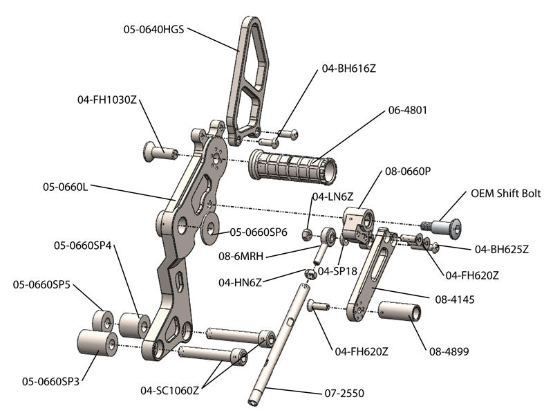 WOODCRAFT Ducati 696 / 796 / 1100 Monster (08-14) Complete Rearset Kit - Black