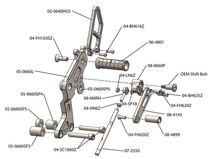 WOODCRAFT Ducati 696 / 796 / 1100 Monster (08-14) Complete Rearset Kit - Black