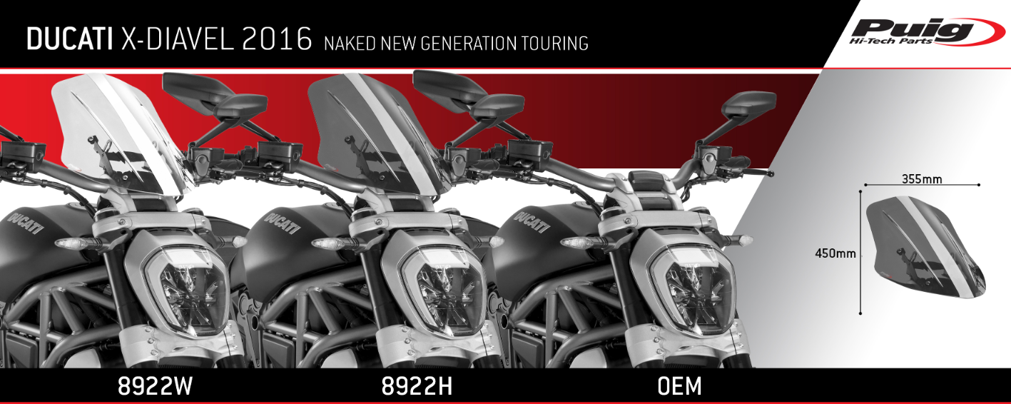 PUIG New Generation Adjustable Touring Windscreen for Ducati XDiavel