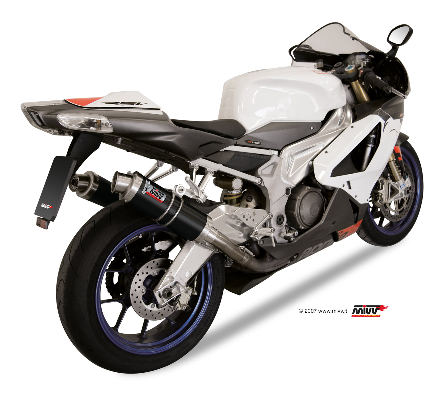 MIVV 2 Slip-on, GP Black, Standard Exhaust For Aprilia RSV 1000 04-08 and Tuono Fighter 1000 06-10
