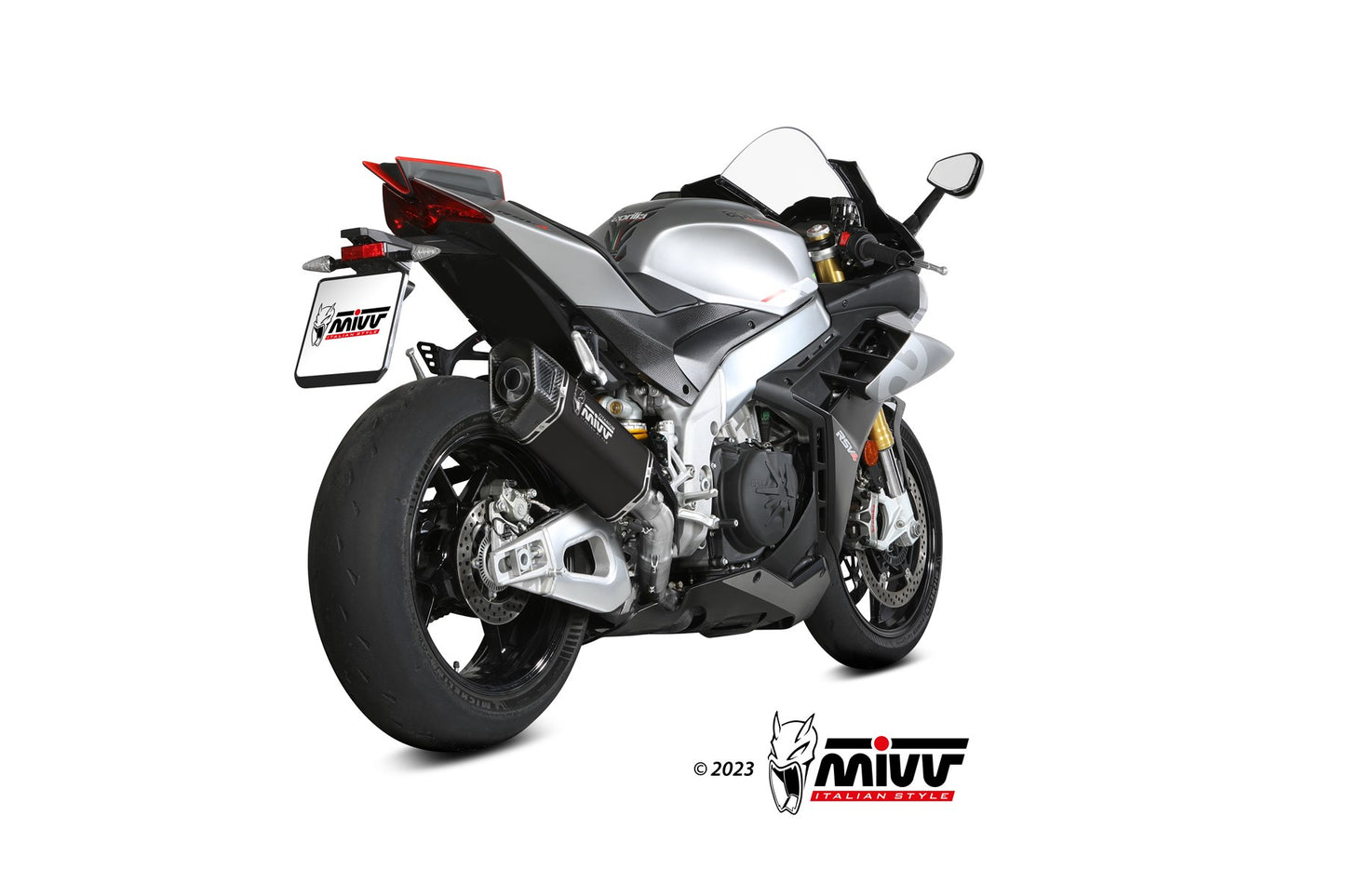 MIVV Slip-on, SR-1 Black Titanium, Standard Exhaust For Aprilia RSV4/Tuono V4 1100 2021-2023