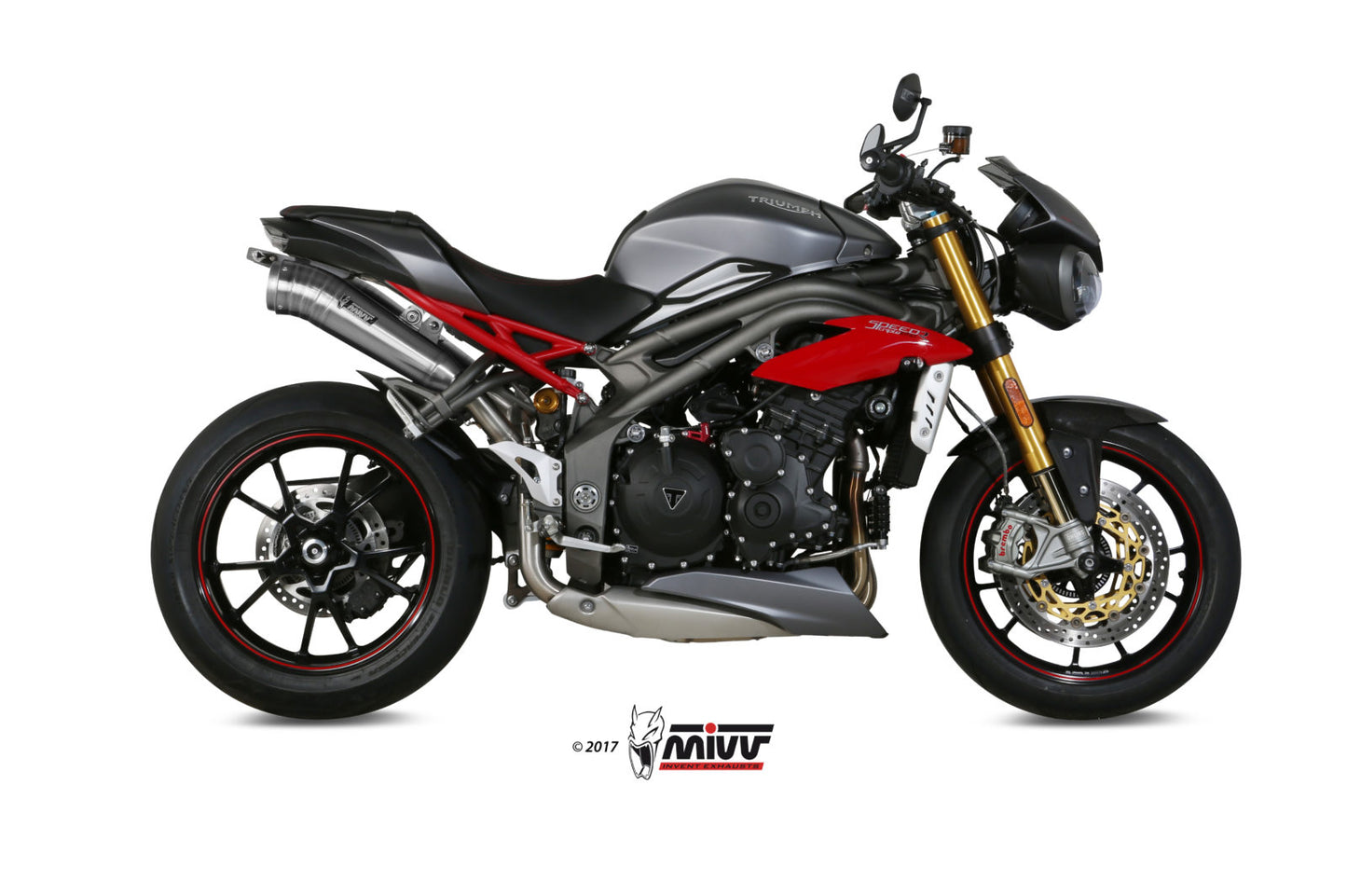 MIVV 2 Slip-on, Ghibli Stainless Steel, Standard Exhaust For Triumph Speed Triple 1050 2016-2017