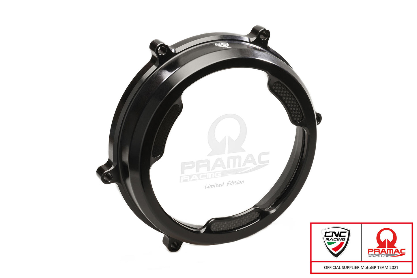 CNC Racing PRAMAC RACING LIMITED EDITION Clear Wet Clutch Cover With Carbon Inlay for the Ducati Panigale 1299/1199/959  Superleggera (and 899 too with modification)