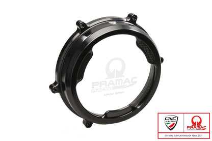 CNC Racing PRAMAC RACING LIMITED EDITION Clear Wet Clutch Cover With Carbon Inlay for the Ducati Panigale 1299/1199/959  Superleggera (and 899 too with modification)