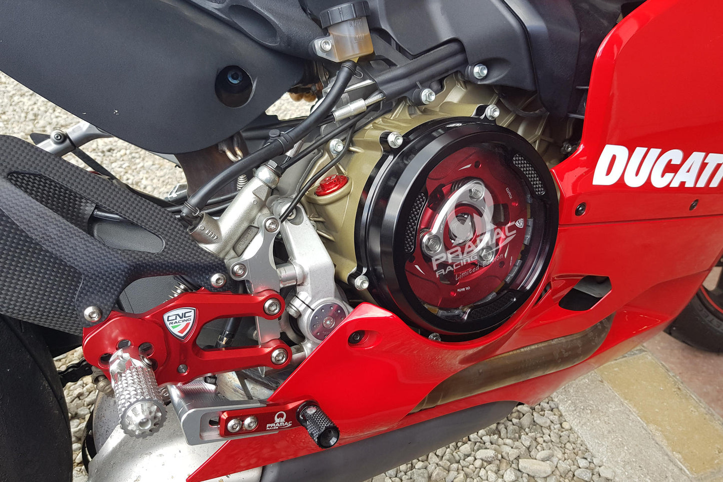 CNC Racing PRAMAC RACING LIMITED EDITION Clear Wet Clutch Cover With Carbon Inlay for the Ducati Panigale 1299/1199/959  Superleggera (and 899 too with modification)