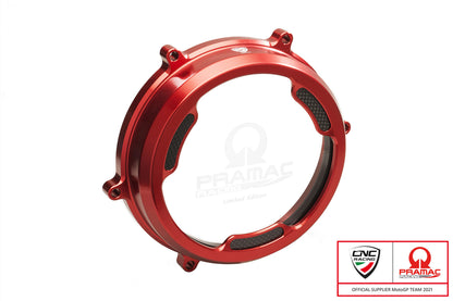 CNC Racing PRAMAC RACING LIMITED EDITION Clear Wet Clutch Cover With Carbon Inlay for the Ducati Panigale 1299/1199/959  Superleggera (and 899 too with modification)