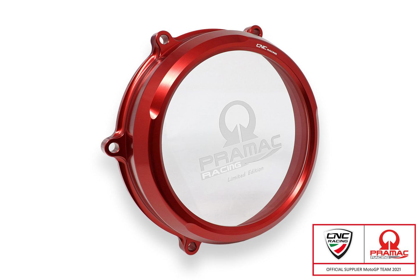 CNC Racing PRAMAC RACING LIMITED EDITION Clear Wet Clutch Cover for the Ducati Panigale / Streetfighter / Multistrada / Diavel V4 / S / Speciale