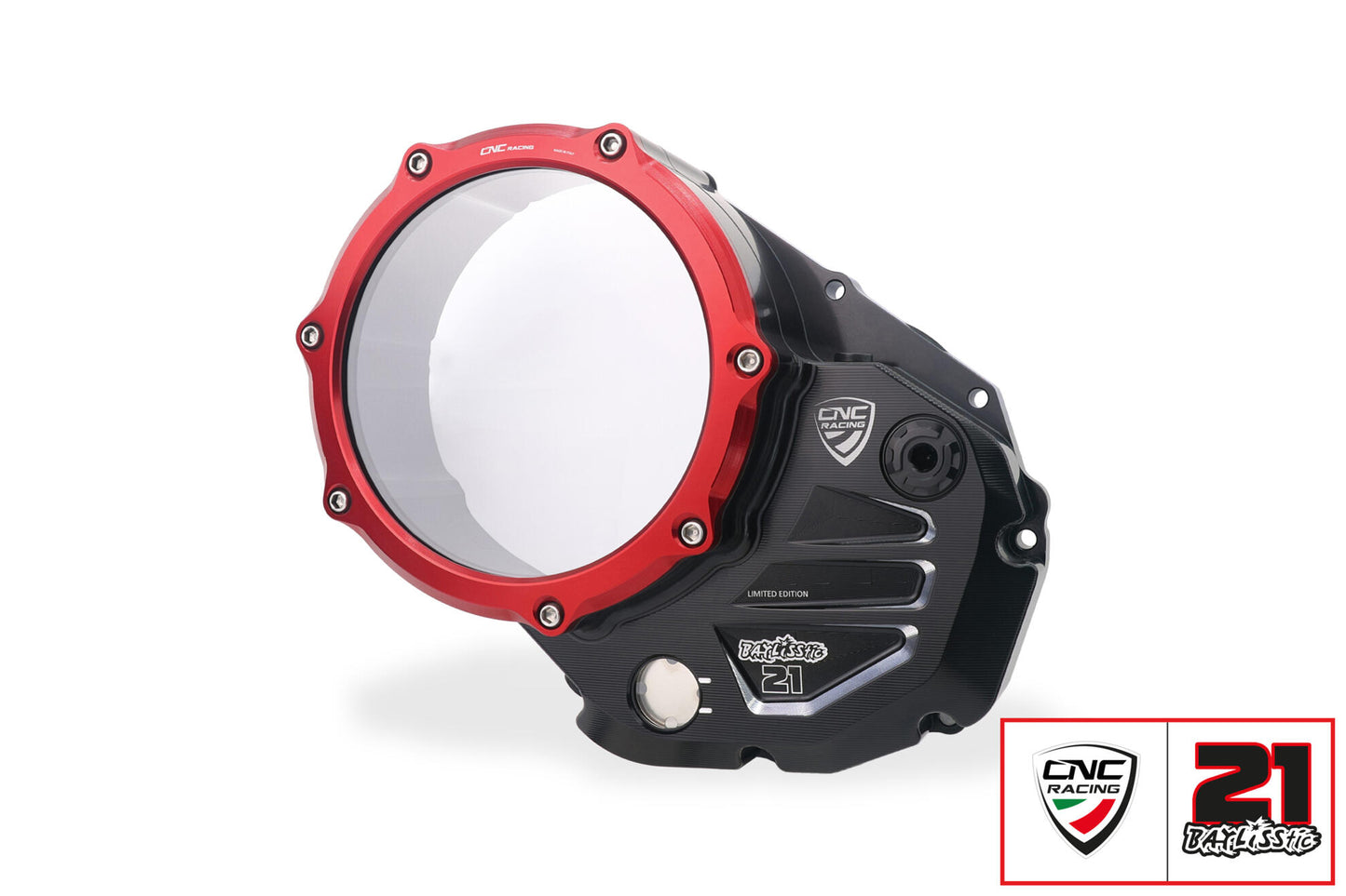 CNC Racing TROY BAYLISS LIMITED EDITION Clear Wet Clutch Cover for the Ducati Hypermotard 821 (2015) / 939 / 950, Multistrada 950, Supersport /S, Monster 821, Scrambler 1100