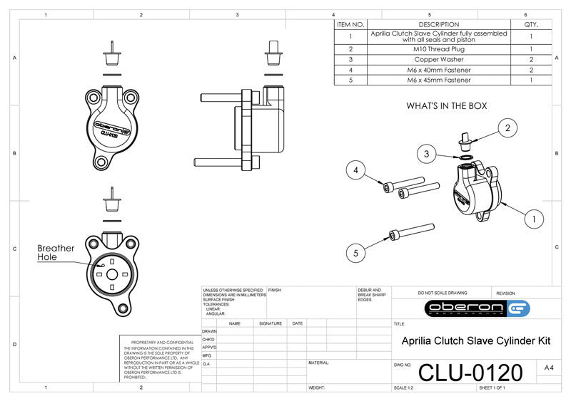 Oberon 30mm Aprilia Caponord 1000, Futura, Falco, RSV, Tuono and Kawasaki H2 models (all) Clutch Slave Cylinder