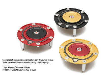 CNC Racing Aluminum with Carbon Inlay Gas Cap Flange for MV 3 cylinder Models, Aprilia, Moto Guzzi, and Triumph