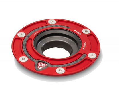 CNC Racing Aluminum with Carbon Inlay Gas Cap Flange for MV 3 cylinder Models, Aprilia, Moto Guzzi, and Triumph