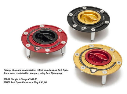 CNC Racing Aluminum with Carbon Inlay Gas Cap Flange for newer Ducati, MV Agusta, and Aprilia