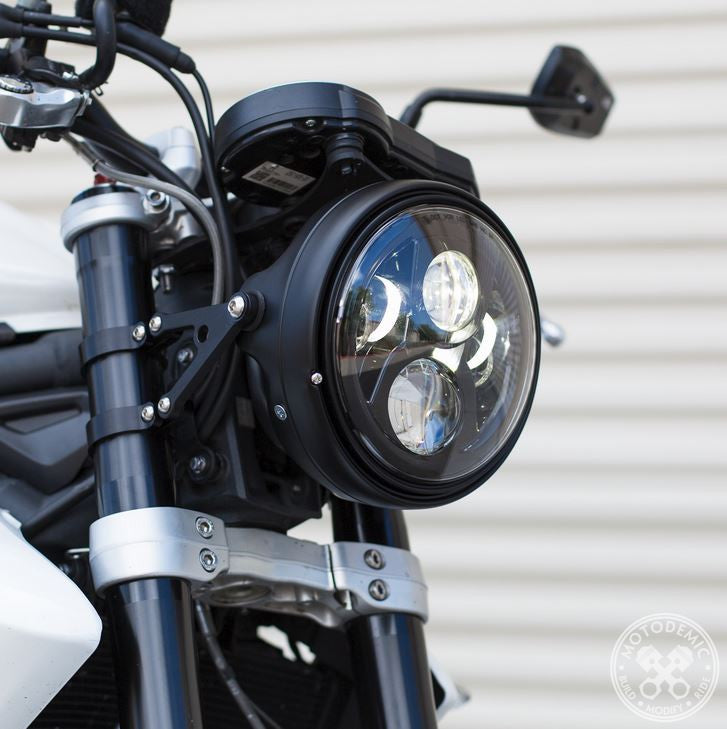 Motodemic Single LED and Round Halogen Headlight Conversion Kit for the 2012 Triumph Street Triple