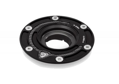 CNC Racing Aluminum with Carbon Inlay Gas Cap Flange for MV 3 cylinder Models, Aprilia, Moto Guzzi, and Triumph