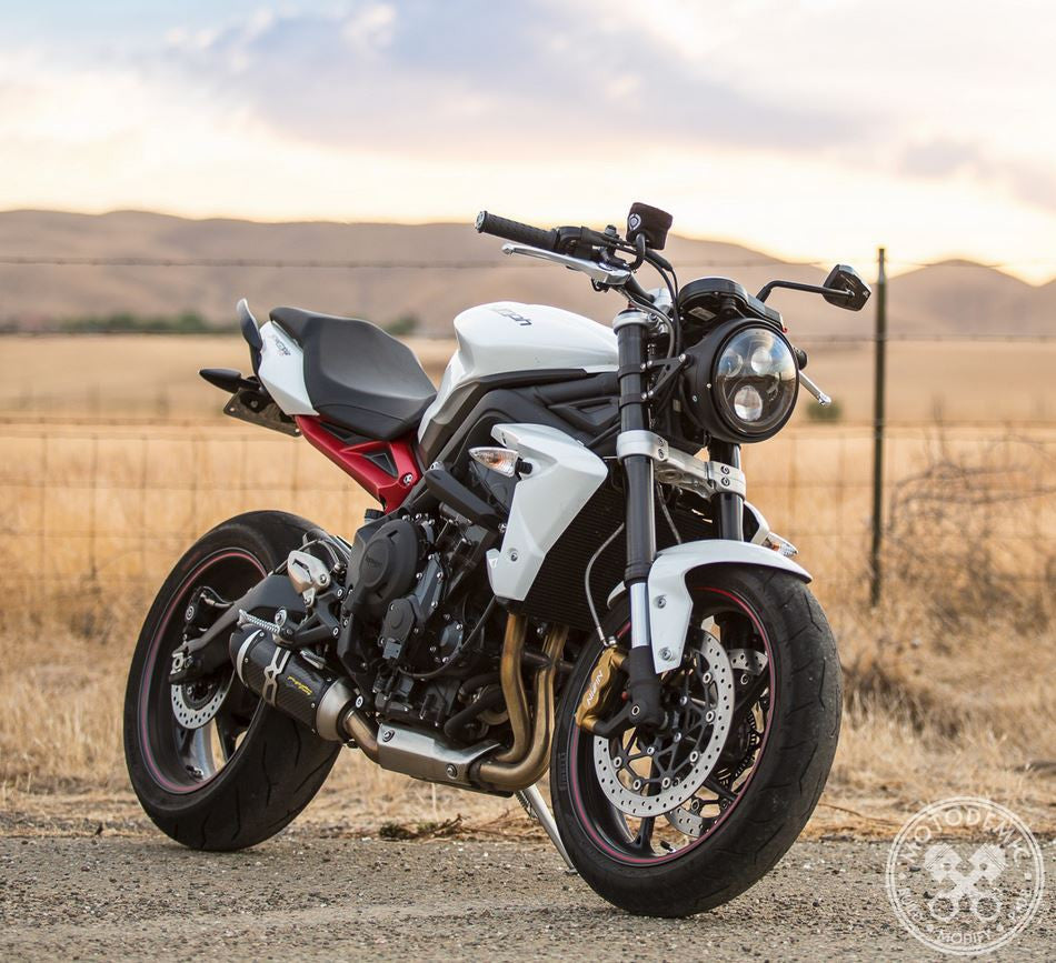 Motodemic Single LED and Round Halogen Headlight Conversion Kit for the 2012 Triumph Street Triple