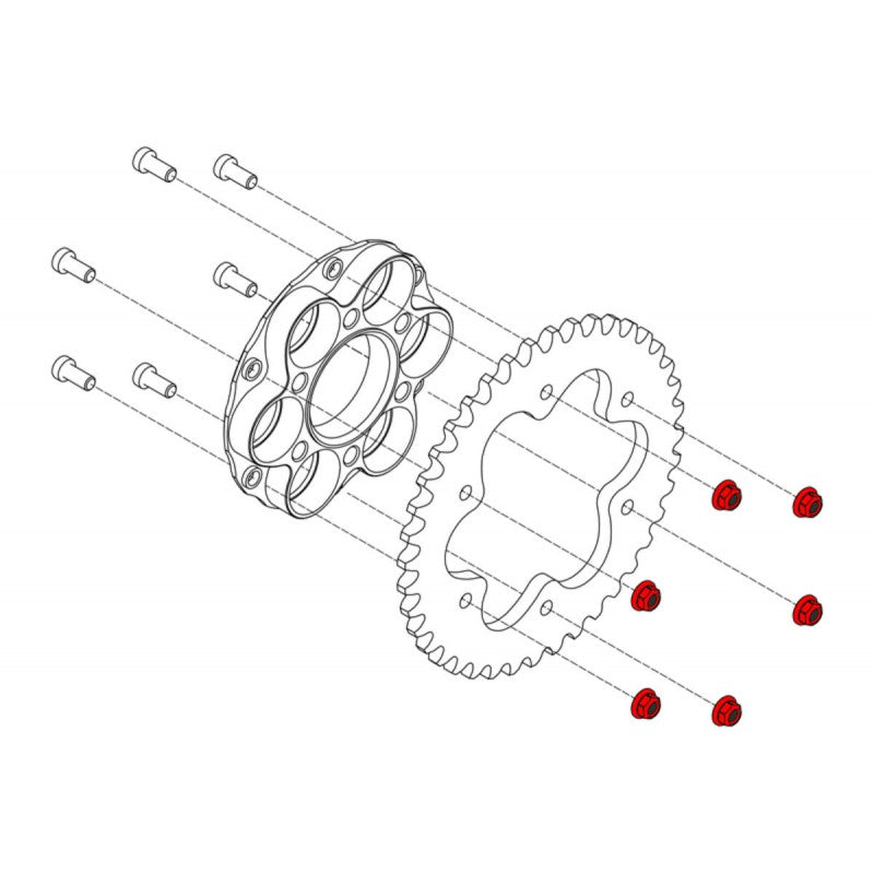 Evotech Srl Billet Aluminum Ring Gear Sprocket Nuts (set of 6) for Ducati and KTM - M8x1.25