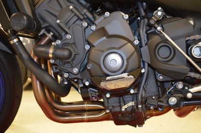 WOODCRAFT Yamaha FZ-09 (MT-09), FJ-09 Tracer, and XSR900 LHS Stator Cover Protector Assembly-Black with Rubber Pad and Skid Plate Kit