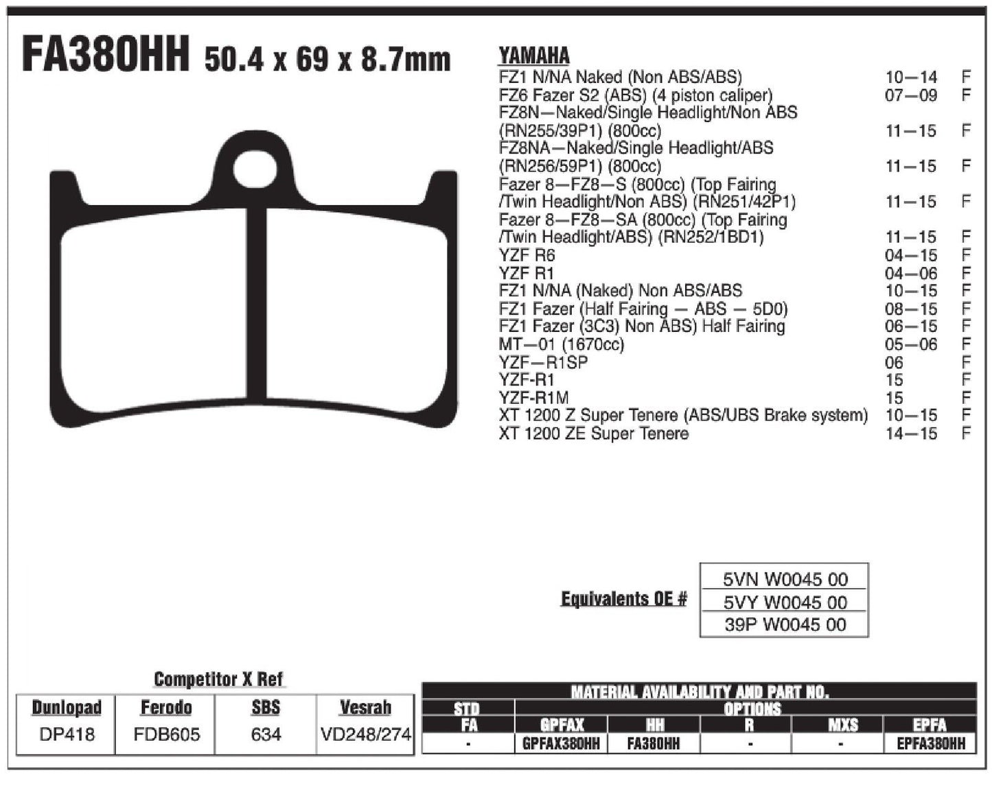 EBC Brakes Double-H Sintered Superbike Brake Pads Front - FA380HH