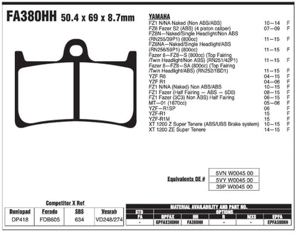 EBC Brakes Double-H Sintered Superbike Brake Pads Front - FA380HH