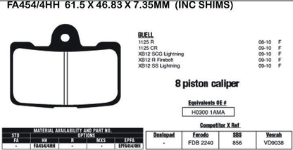 EBC Brakes Double-H Sintered Superbike Brake Pads Front - FA454/4HH