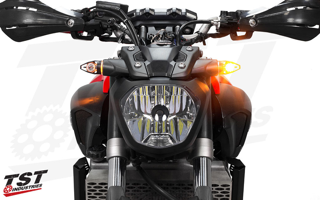 TST Industries MECH-GTR Front LED Turn Signals for Yamaha FZ1, FZ-07, and FZ-09 (up to 2020)