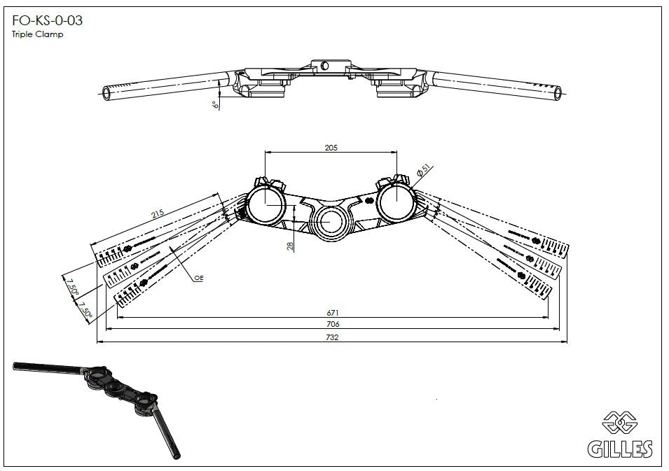 Gilles FO.ONE Adjustable Handlebars and Upper Triple Clamp System for the Aprilia RS 660