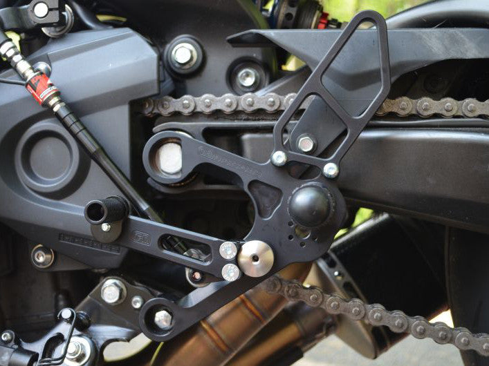 WOODCRAFT Yamaha FZ-09 (MT-09), FJ-09 Tracer, and XSR900 Complete Standard or GP Shift  Adjustable Rear Set Kit with Pedals  Black