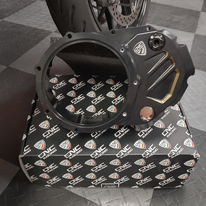 CNC Racing Bi-Color Clear Wet Clutch Cover BASE for the Ducati Multistrada 1200/1260 (2015+) and XDiavel / Diavel 1260