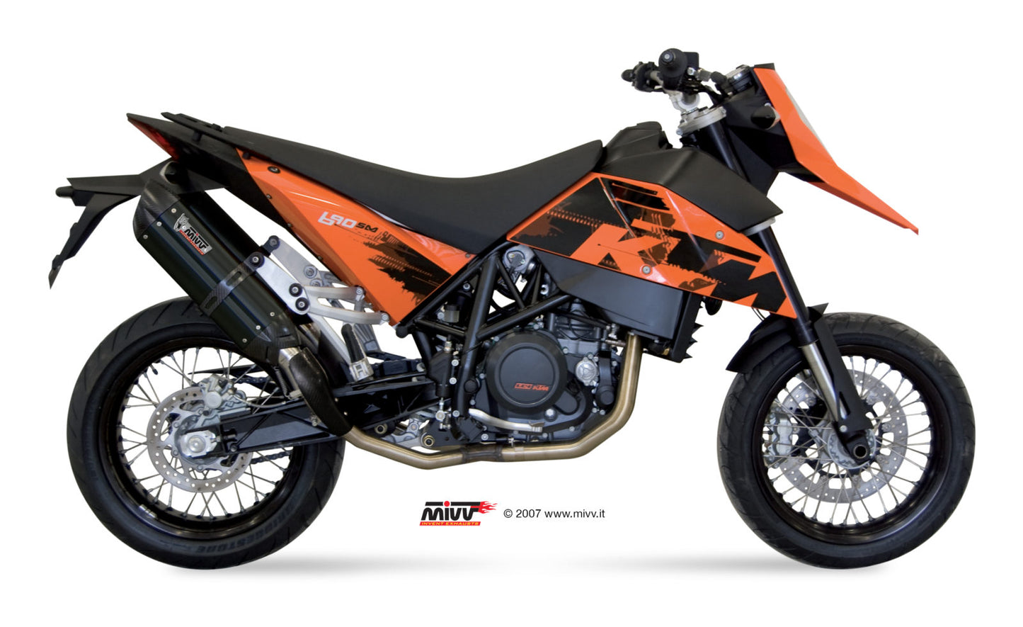 MIVV 2 Bolt-on, Suono Black, Standard Exhaust For KTM 690 Supermoto 2007-2012