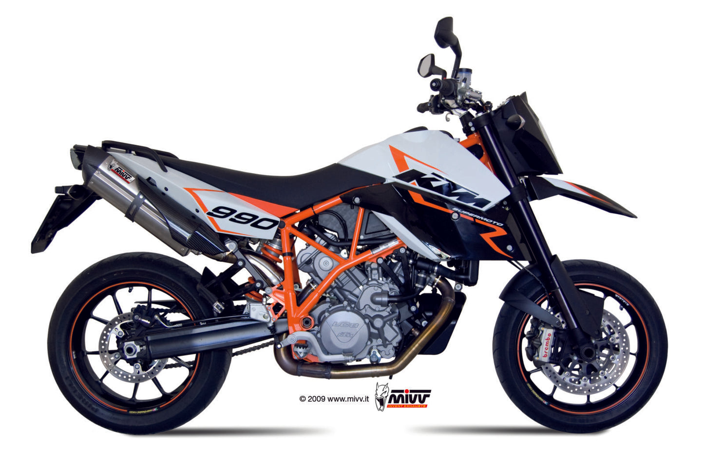 MIVV 2 Bolt-on, Suono Stainless Steel, Standard Exhaust For KTM 950 Supermoto 05-06, 990 Supermoto 07-13