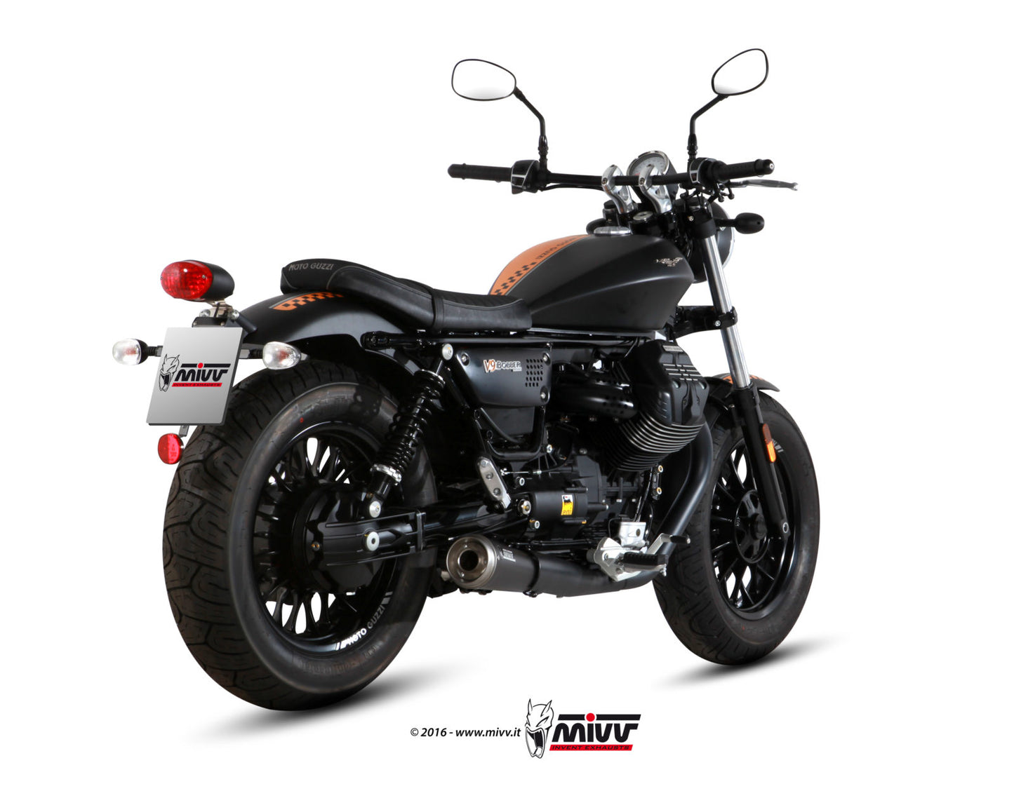 MIVV 2 Slip-on, Ghibli Black, Standard Exhaust For Moto Guzzi V9 Bobber/ Roamer 2016-2022