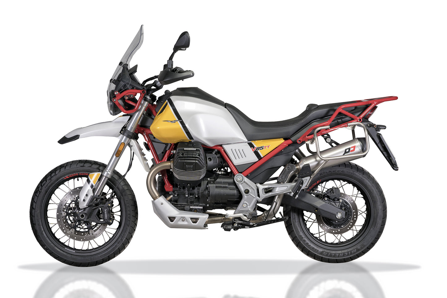 QD Exhaust Tri-Cone Slip-on Exhaust and Cat Delete for Moto Guzzi V85 TT