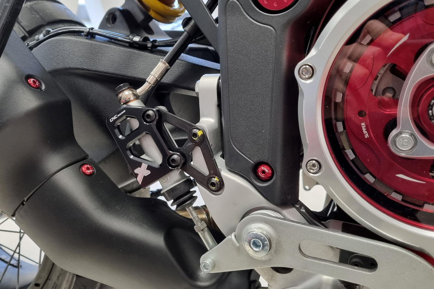 CNC Racing Rear Brake Master Cylinder Protector for the Ducati DesertX