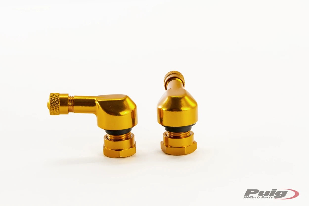 PUIG Billet 90 Degree Valve Stems - 11mm for Honda, Kawasaki, Suzuki, Yamaha, and other Asian Models